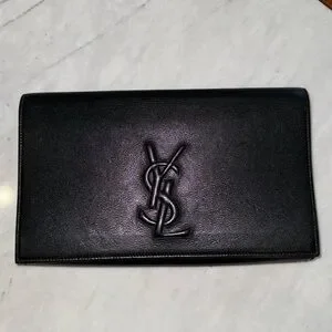 Vintage YSL Clutch Bag Logo Black★ Yves Saint Laurent Vintage Black YSL Logo Saffiano Leather